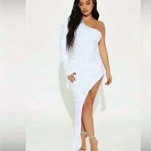 Fashion Nova White One-Shoulder Dress